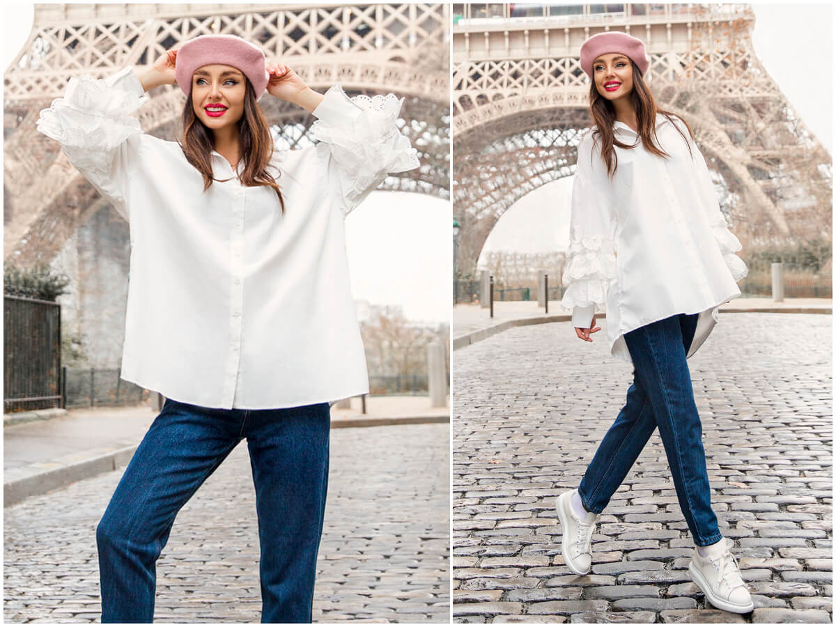 Незамінним елементом паризького стилю є біла сорочка oversize - магазин ebutik.com.ua