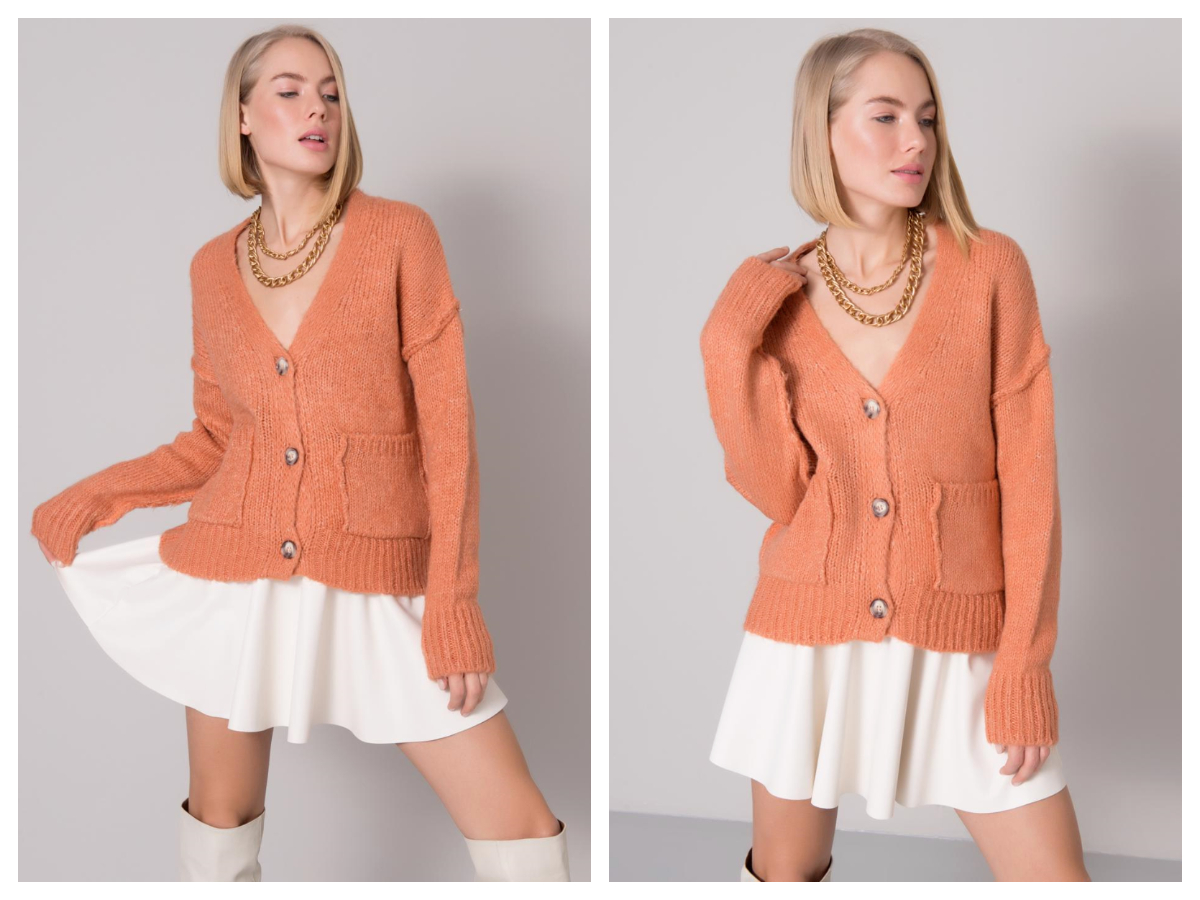 В'язаний светр з V-подібним вирізом з ґудзиками помаранчевого кольору